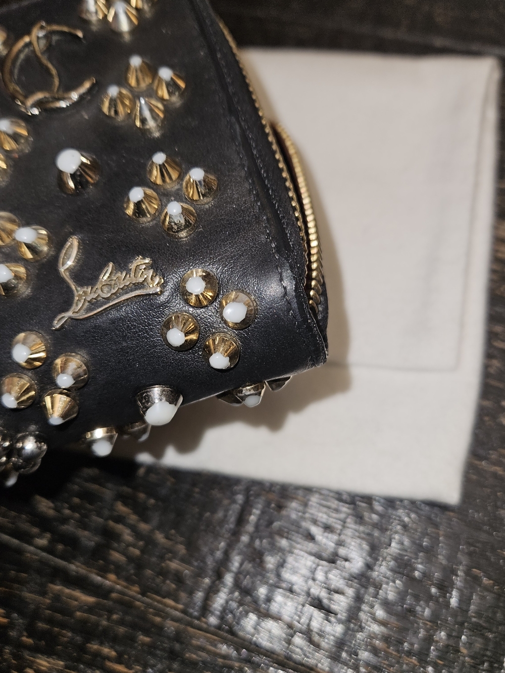 Christian Louboutin Black Leather Studded Zip-Around Wallet - Picture 11 of 11